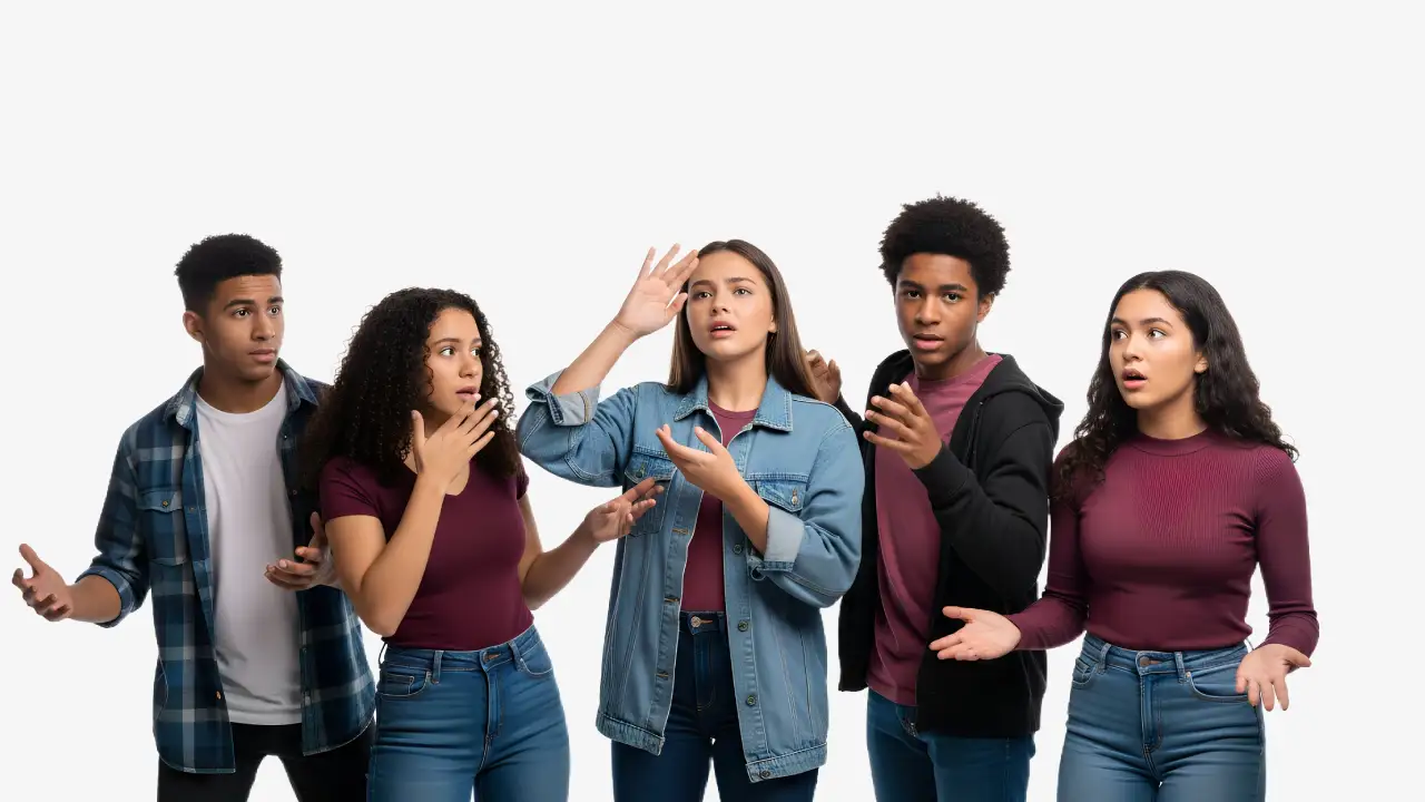 Adolescentes trabajando interpretación durante una clase de teatro musical en Madrid