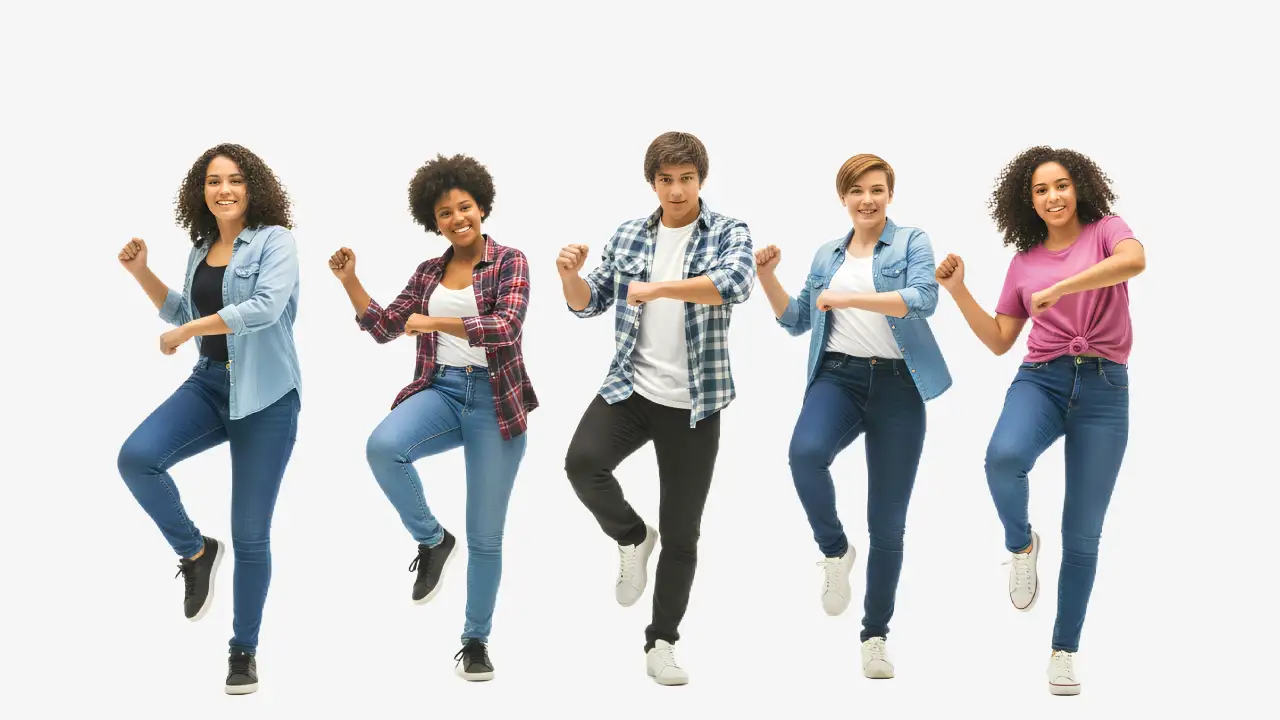 Adolescentes bailando Jazz Broadway durante una clase de teatro musical en Madrid